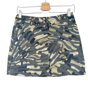 Express Womens Y2K Stretch Camo Velvet Animal Print Mini Skirt Size 3/4 Green‎